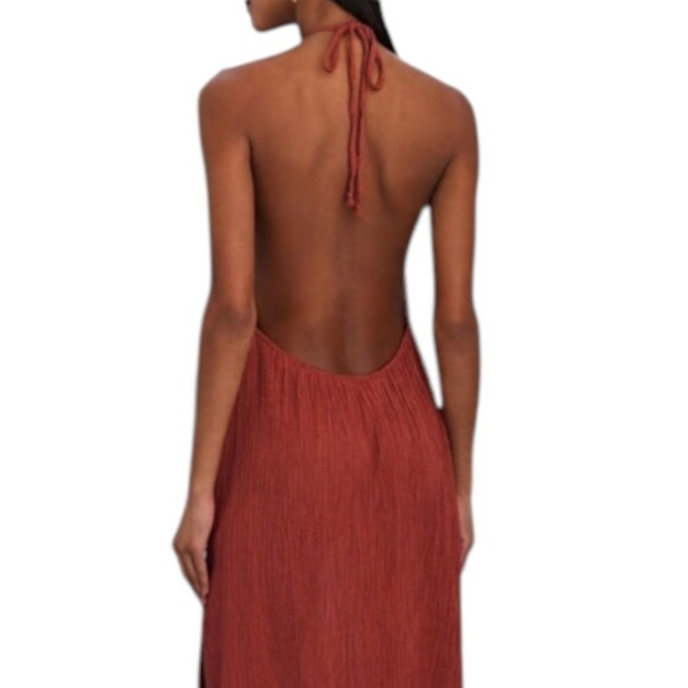 Savannah Morrow The Label Lana Dress Burnt Orange Halter Maxi Silk Bamboo Xxl — image 5 of 8